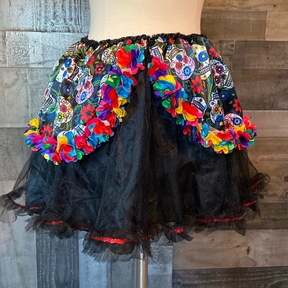 Dia De Los Muertos tulle skirt medium large sugar skull floral fiesta Halloween - Picture 13 of 13